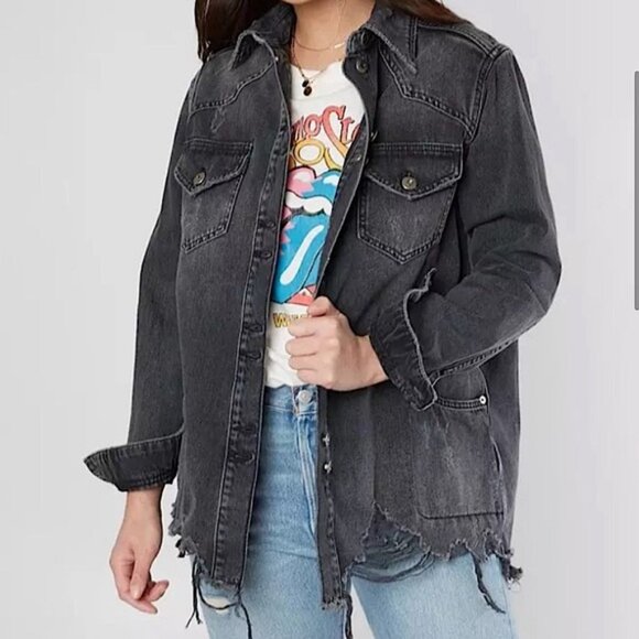 Host Pick⭐️Free People Moonchild Denim Distressed Black Jacket - Picture 2 of 15